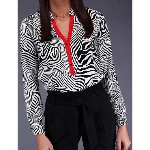 bluzka damska la blanche ** koszula w biało czarny print+ czerwona lamówka La Blanche szary M LUXURYONLINE
