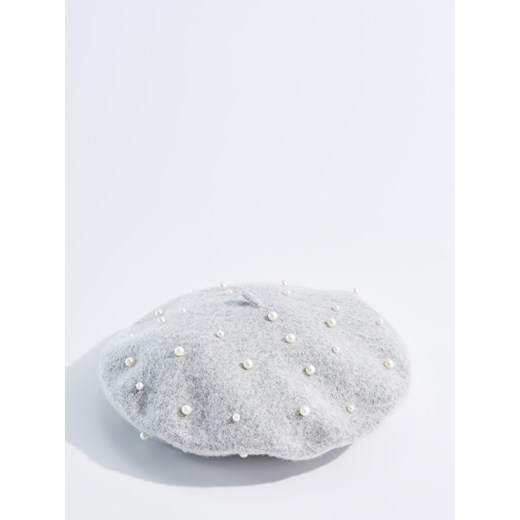 Mohito - Wełniany beret zdobiony perłami - Szary Mohito szary One Size 