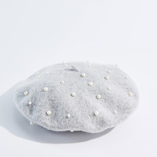 Mohito - Wełniany beret zdobiony perłami - Szary szary Mohito One Size 