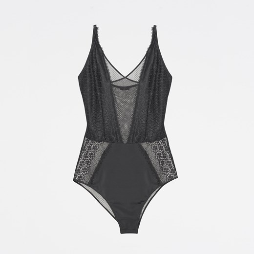 Reserved - Koronkowe body - Czarny Reserved szary M 