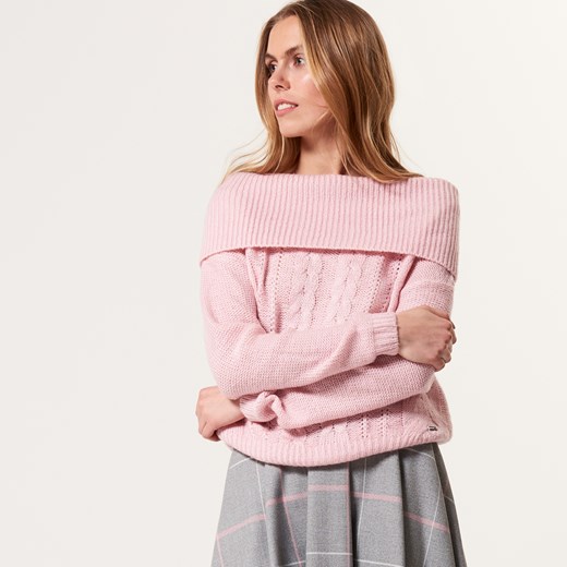 Mohito - Krótki sweter z domieszką wełny - Różowy bezowy Mohito M 
