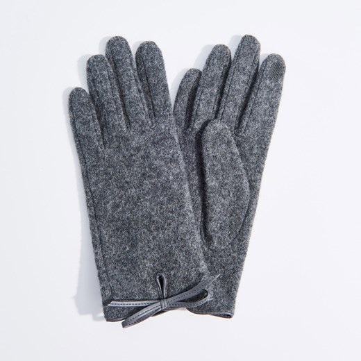 Mohito - Wełniane rękawiczki z kokardką - Szary szary Mohito S 