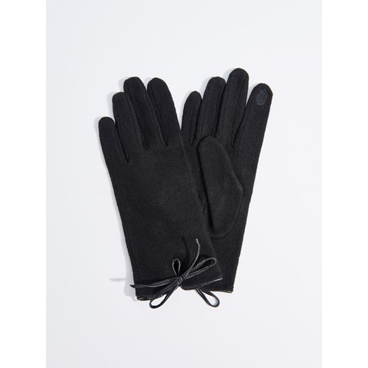 Mohito - Wełniane rękawiczki z kokardką - Czarny Mohito czarny S 