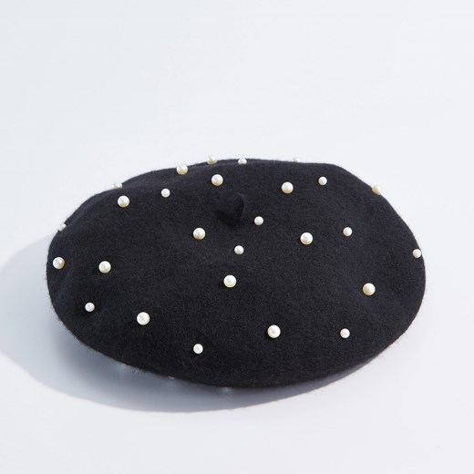 Mohito - Wełniany beret zdobiony perłami - Czarny czarny Mohito One Size 