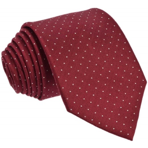 Krawat jedwabno - lniany w kropki (rubin)