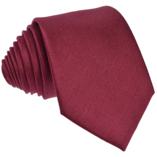 Krawat jedwabno  - lniany jednolity bordowy