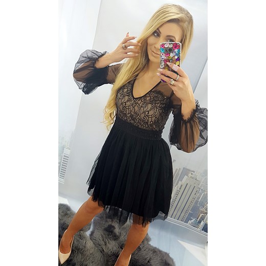 Zjawiskowa sukienka z koronką (czarna/nude) Burciaga Butik S