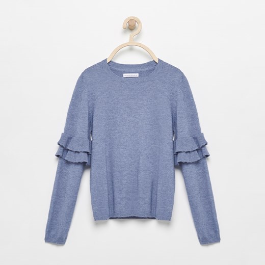 Reserved - Sweter z falbaną na rękawach - Niebieski