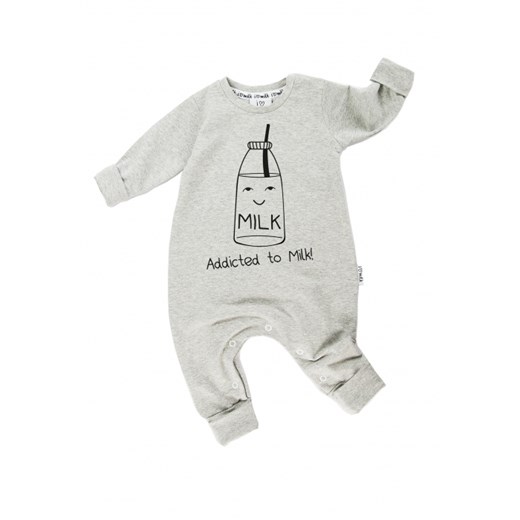 ROMPER DŁUGI RĘKAW "MILK ADDICTED" szary 62/68 i love milk