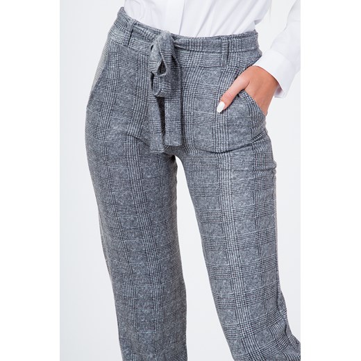 Spodnie w kratę z dzianiny szare 1527  fasardi XL fasardi.com