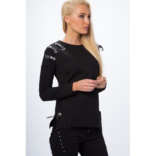 Bluza z ozdobnymi tasiemkami czarna 1428 fasardi L fasardi.com