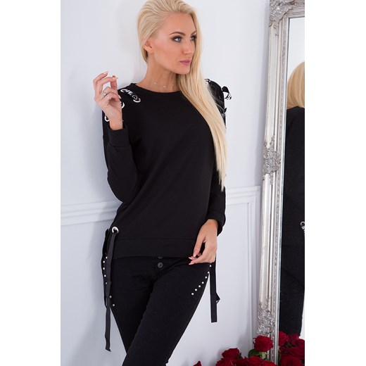 Bluza z ozdobnymi tasiemkami czarna 1428 fasardi S fasardi.com