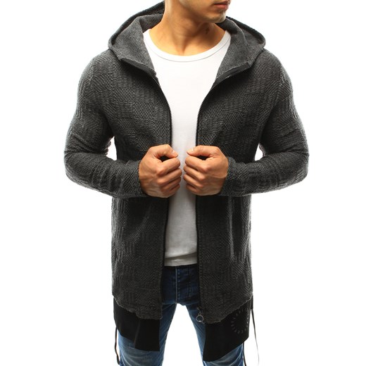Sweter męski rozpinany z kapturem antracytowy (wx0918)  Dstreet XL wyprzedaż  