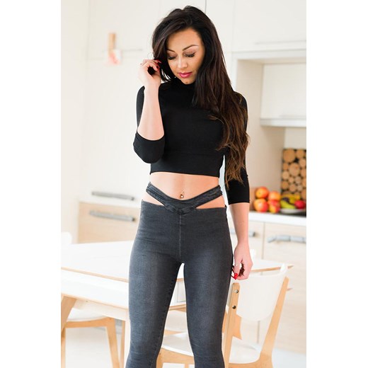 Z841 Czarne dopasowane jeansy z wycięciami w pasie rozmiar xs s m l xl bezowy Woman Top Fashion XL Dehe.pl