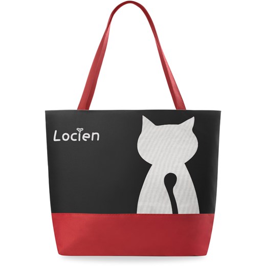 Modna torba ekologiczna z nadrukiem shopper na zakupy - czarno-czerwona kotek