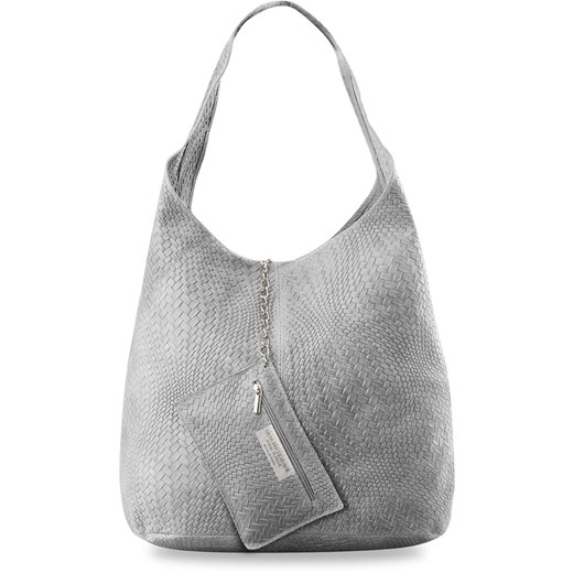 Skórzana torebka worek shopper bag - przeplatana made in italy - szary