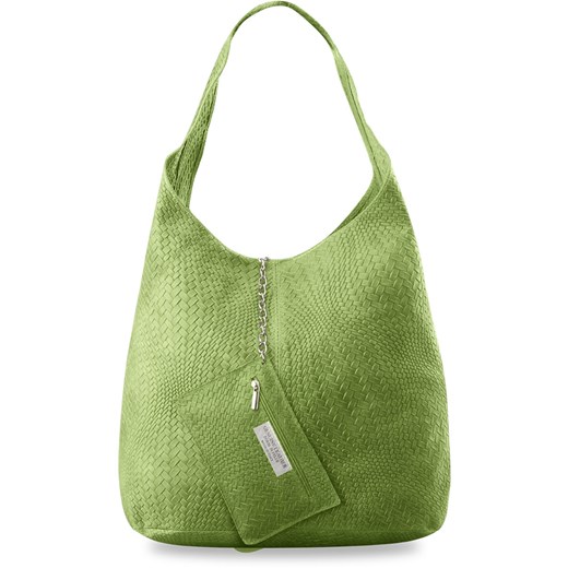 Skórzana torebka worek shopper bag - przeplatana made in italy - zielony