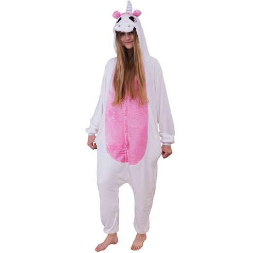 Piżama kigurumi jednoczęściowe przebranie kostium z kapturem – pegaz biało-różowy   M world-style.pl
