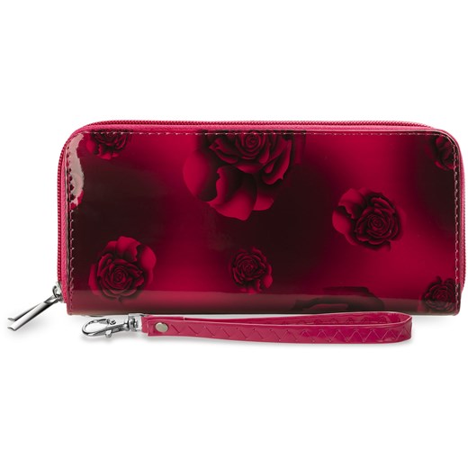 Duży niebanalny portfel damski z motywem kwiatowym - różowy