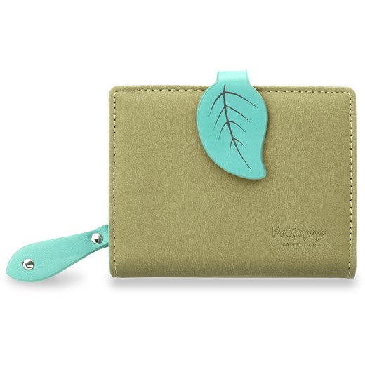 Elegancki portfel damski dwukolorowy liść listek - zielony