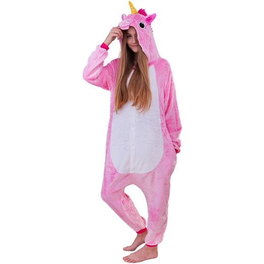 Piżama kigurumi jednoczęściowe przebranie kostium z kapturem – różowy jednorożec rozowy  S world-style.pl