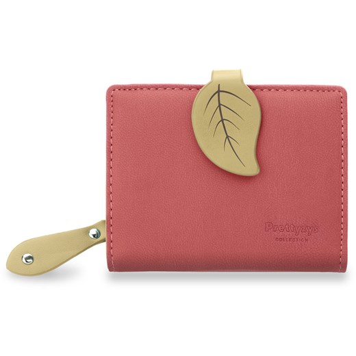 Elegancki portfel damski dwukolorowy liść listek - różowy