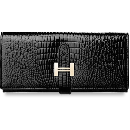 Elegancki portfel damski lakierowany poziomy - czarny