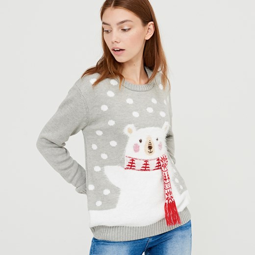Cropp - Sweter z motywem świątecznym - Szary Cropp  S 