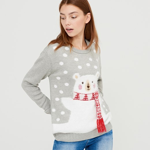 Cropp - Sweter z motywem świątecznym - Szary  Cropp M 