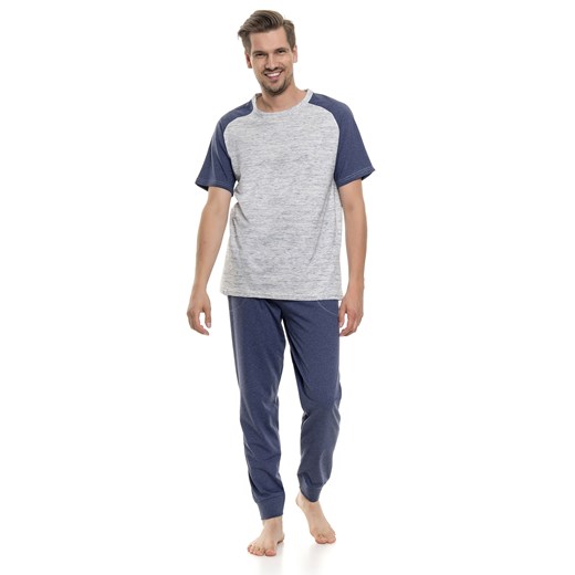 Bawełniana piżama męska Dn-nightwear PMB.9064 jeans melange Dorbanocka granatowy 2XL bodyciao