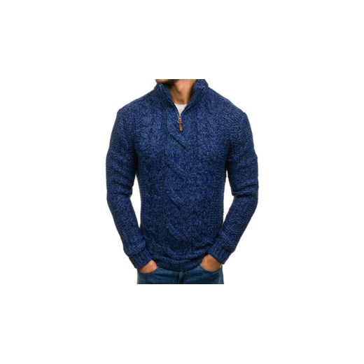 Sweter męski we wzory niebieski Denley 332 Denley.pl  XL Denley promocyjna cena 