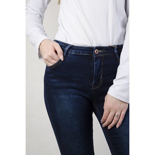 Ciemne spodnie jeansowe z wysokim stanem   XL olika.com.pl