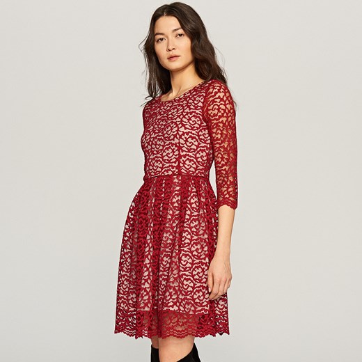 Reserved - Koronkowa sukienka - Brązowy czerwony Reserved S 