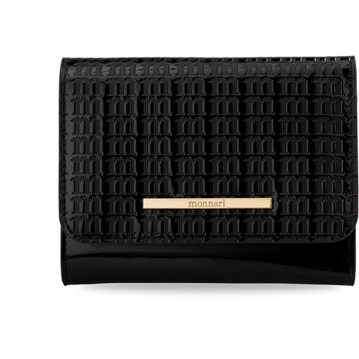 Lakierowany portfel damski monnari tłoczone logo marki mała portmonetka – czarny Monnari czarny  okazyjna cena world-style.pl 