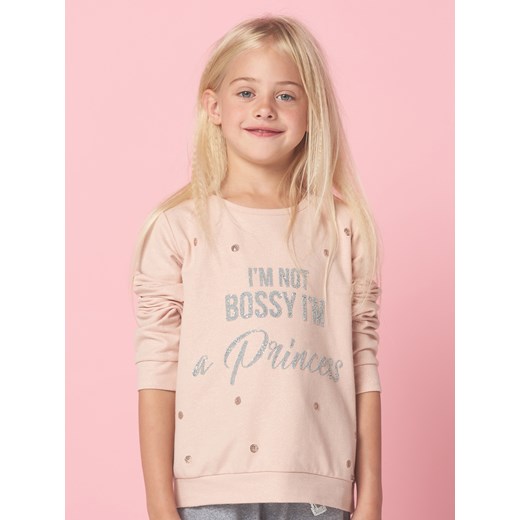 Mohito - Dziewczęca bluza z brokatowym napisem little princess - Różowy Mohito bezowy 104 