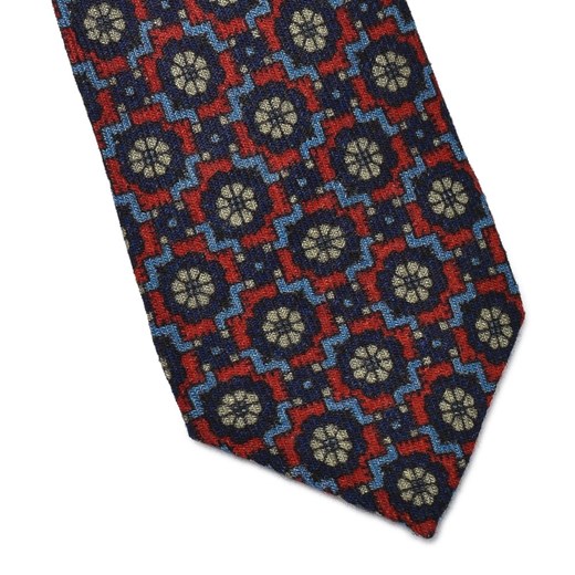 Czerwony krawat wełniany w błękitny wzór  J.ploenes  EleganckiPan.com.pl