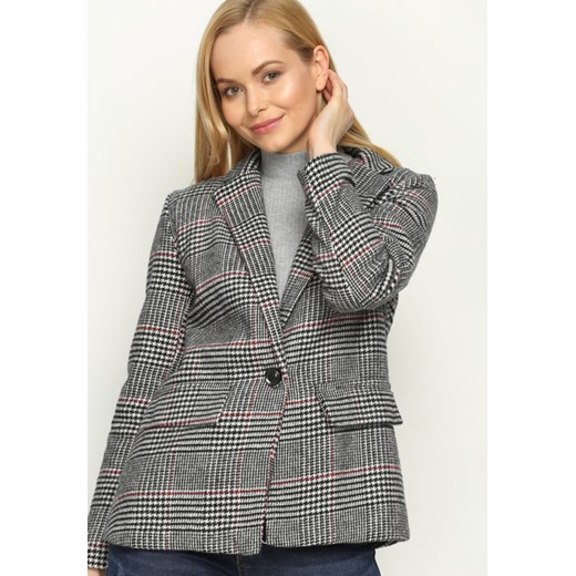 Szaro-Czerwona Marynarka Tweed   XL okazja Born2be Odzież 