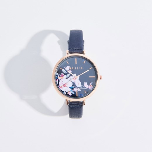 Mohito - Zegarek z motywem kwiatów - Granatowy  Mohito One Size 