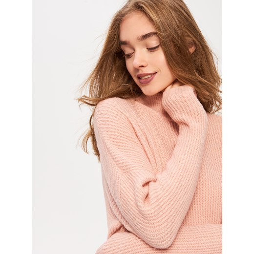 Sinsay - Sweter z prążkowanej dzianiny - Różowy Sinsay bezowy XL 