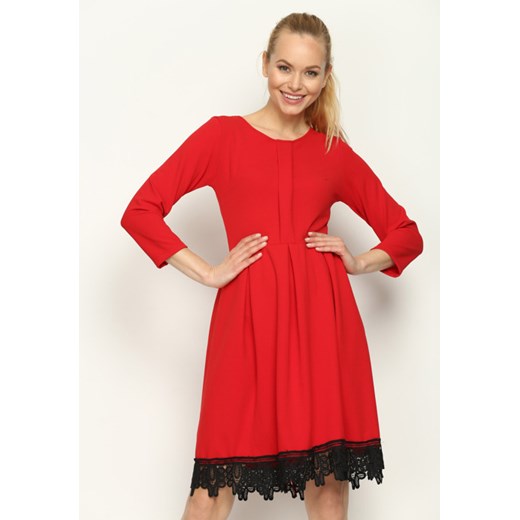 Czerwona Sukienka Laces Ribbon pomaranczowy  S wyprzedaż Born2be Odzież 