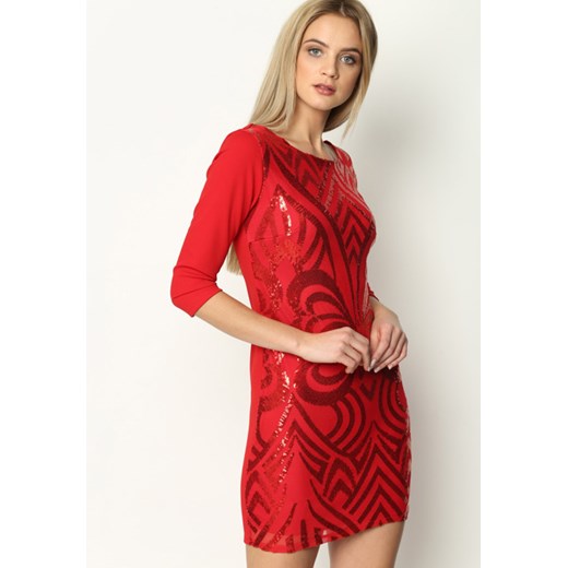 Czerwona Sukienka Art Deco   uniwersalny wyprzedaż Born2be Odzież 