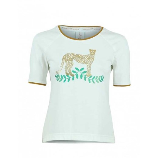 T-shirt z nadrukiem geparda z zielonymi liśćmi