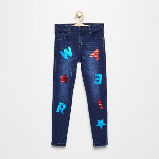 Reserved - Jeansy z błyszczącymi literami - Niebieski
