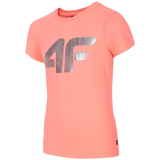 Koszulka sportowa dla dużych dziewcząt JTSD404z - koralowy  4f Junior  4F