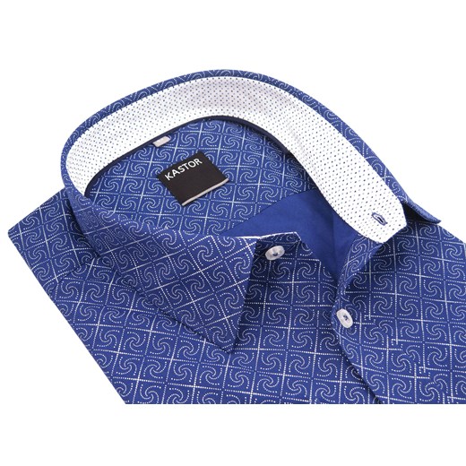 Granatowa koszula w biały wzór K45 niebieski Koszule Męskie Kastor 188-194 / 43-Regular wyprzedaż Modini 