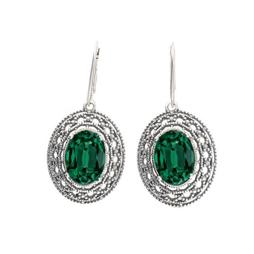 Kolczyki srebrne oksydowane Swarovski K 1777 Emerald  Polcarat Design  