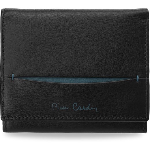 Mały funkcjonalny portfel męski pierre cardin skóra naturalna - czarny z niebieskim
