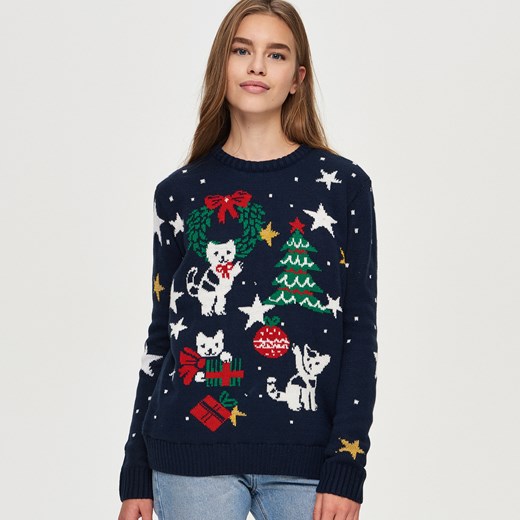 Sinsay - Świąteczny sweter - Granatowy czarny Sinsay XL
