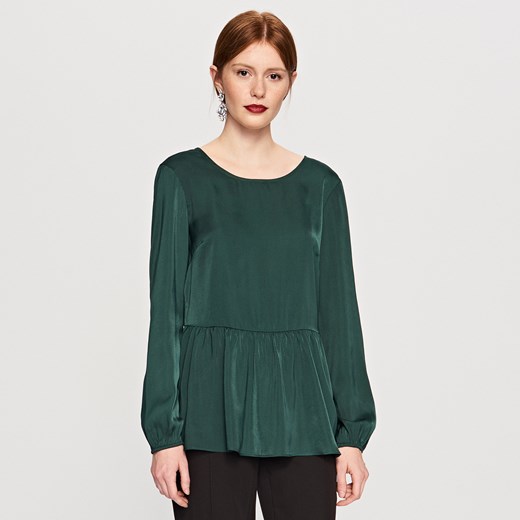 Reserved - Bluzka z satynowej tkaniny - Zielony