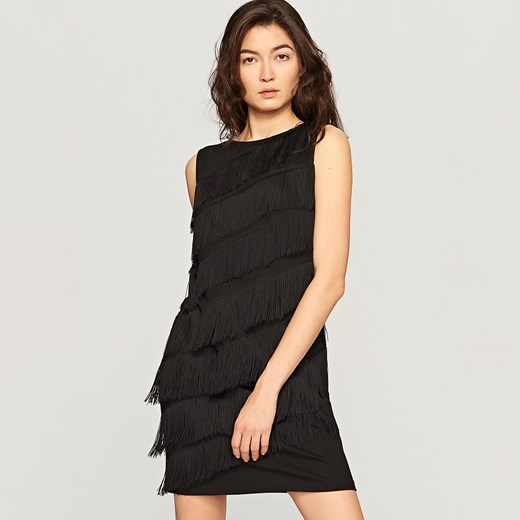 Reserved - Sukienka z frędzlami - Czarny czarny Reserved S 